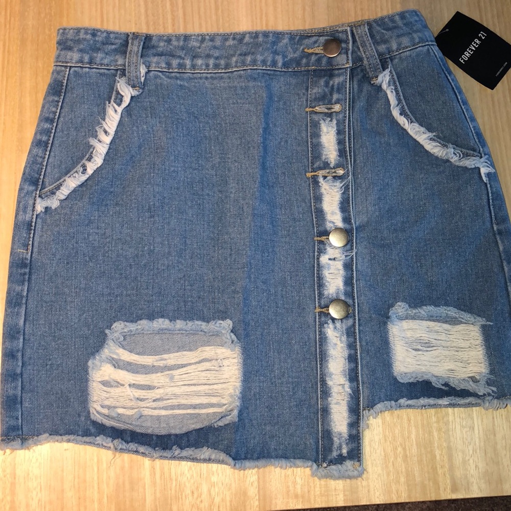 Distressed denim skirt